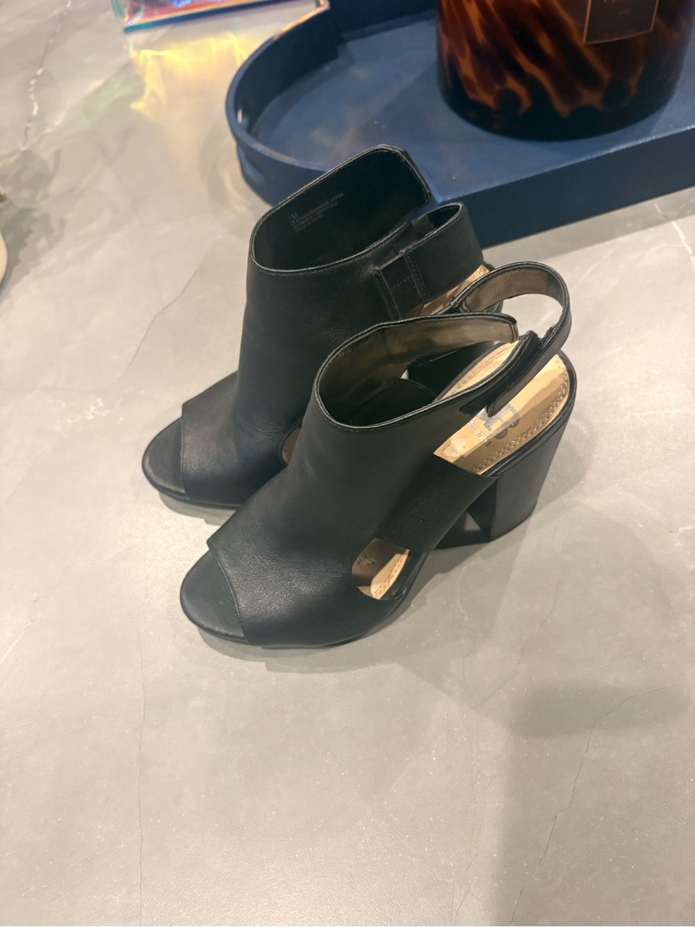 Gianni Bini Black Open-Toe Slingback Block Heels